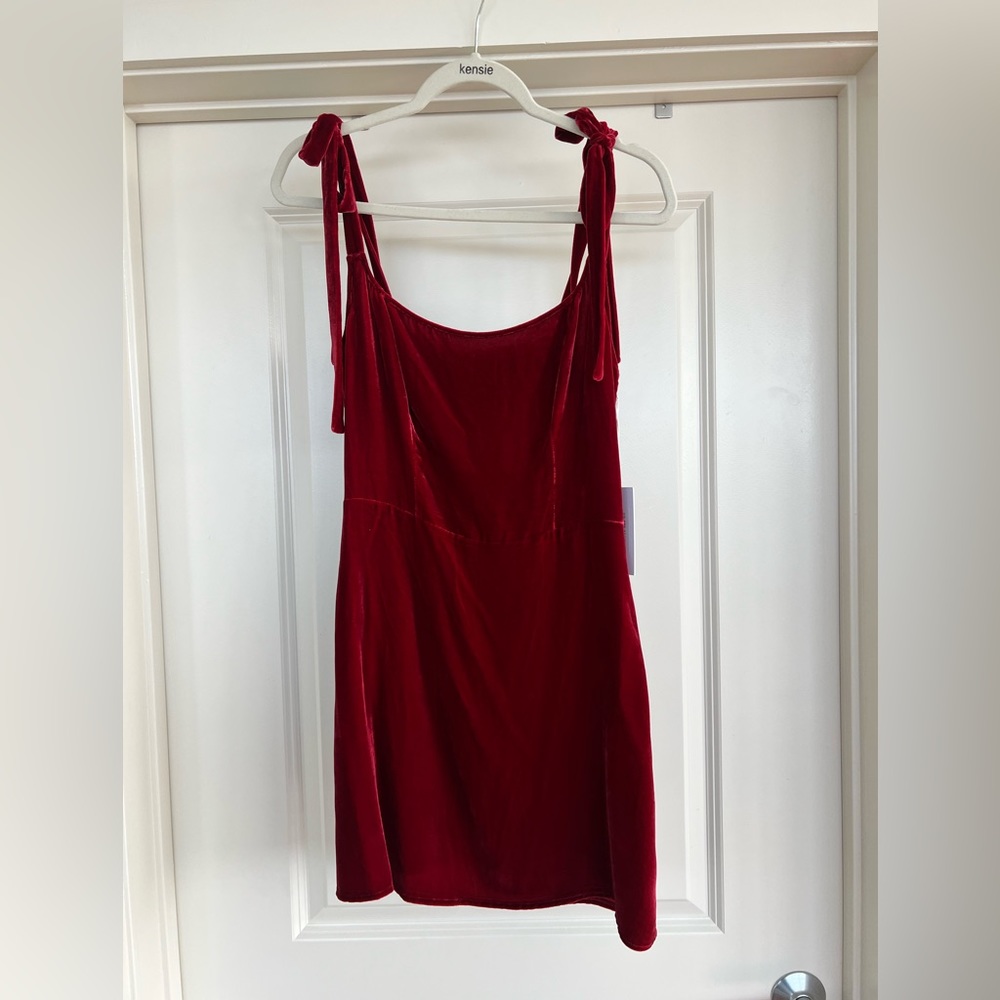 Reformation Minna Velvet Dress (Crimson)
